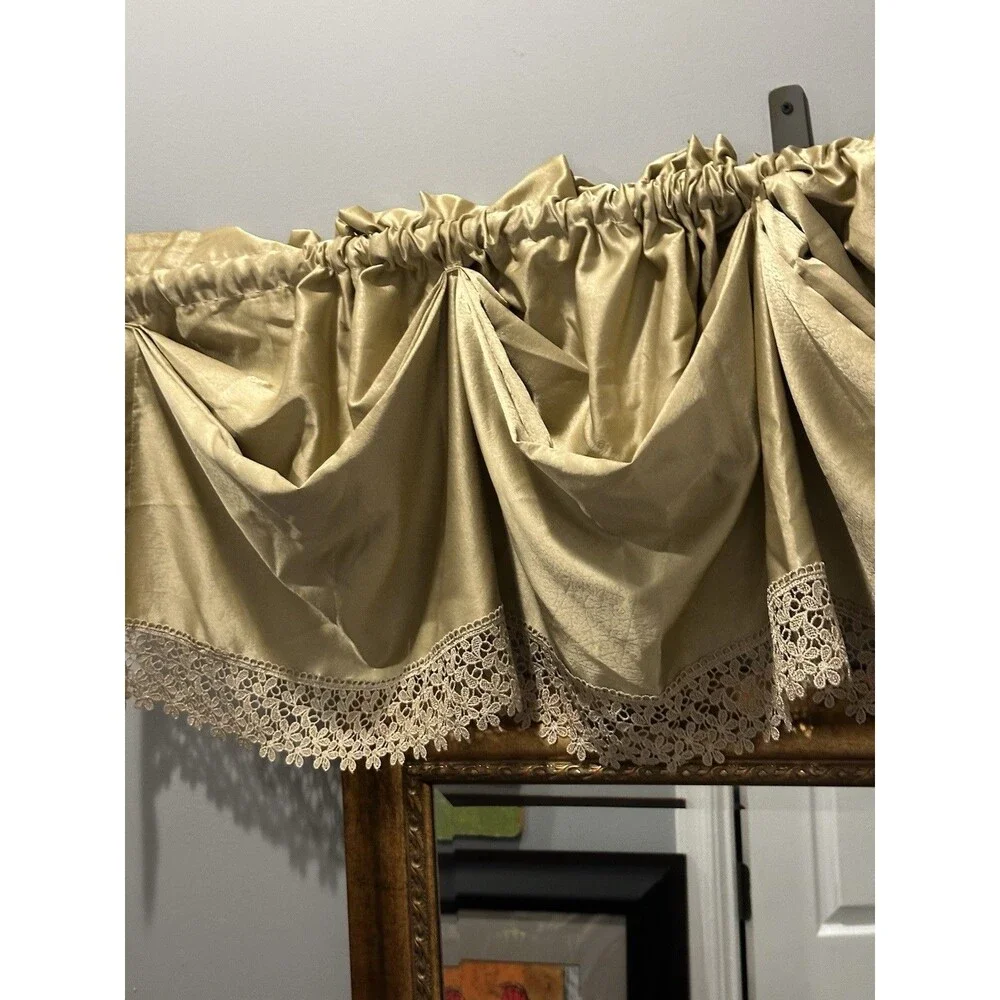 VINTAGE CROSCILL GOLD LACE WATERFALL SWAG VALANCE PAIR